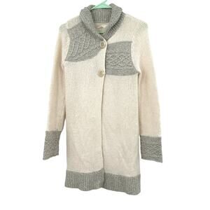 Prana Size XS Sweater Cream Gray Tight Knit Long Duster 2 Button Cardigan Casual